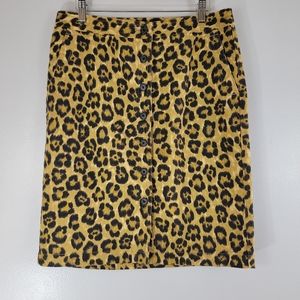 LAUREN RALPH LAUREN leopard print button front linen cotton petite pencil skirt